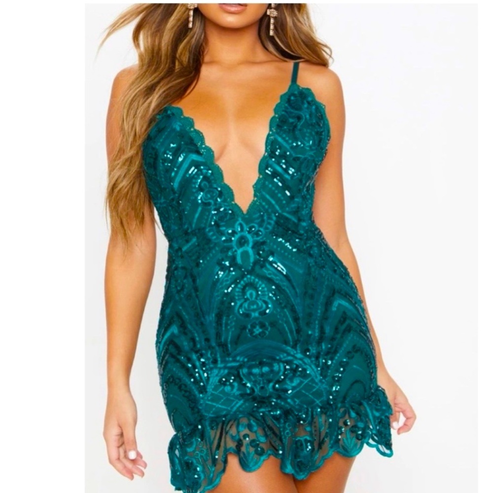 Emerald Green Sequence Holiday Dress